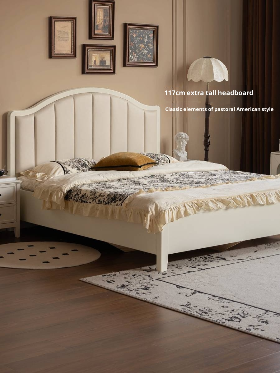 Rubberwood Solid Wood White Large Box Bed American Style