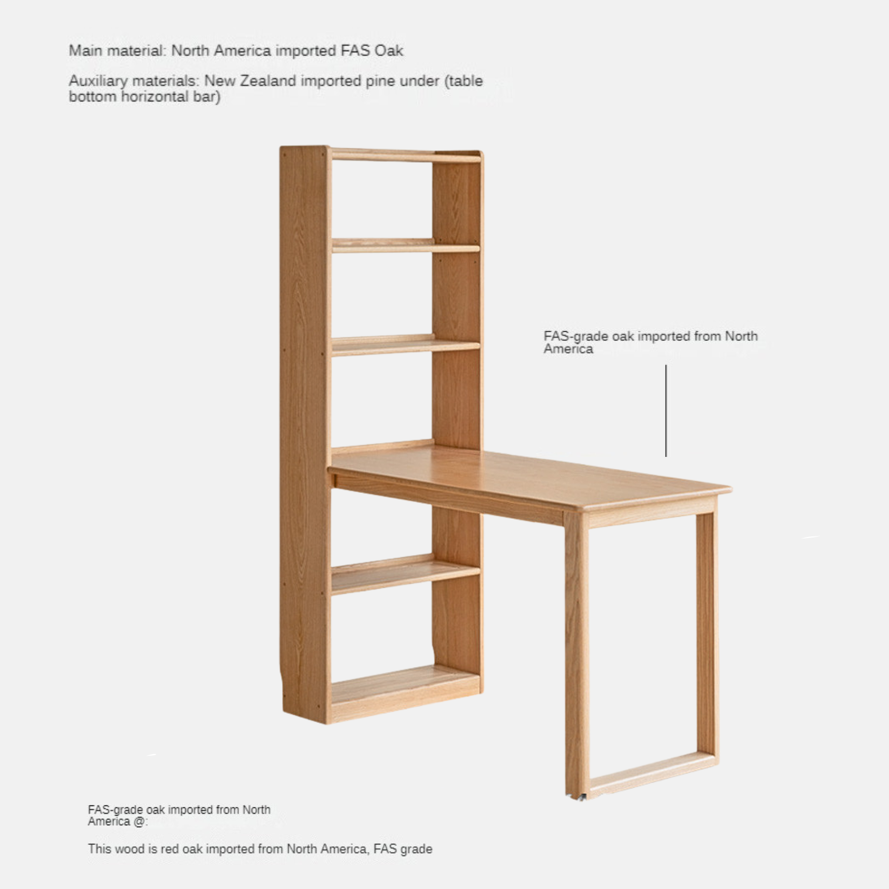 Oak Solid Wood Desk and Bookshelf Integrated Office Desk-