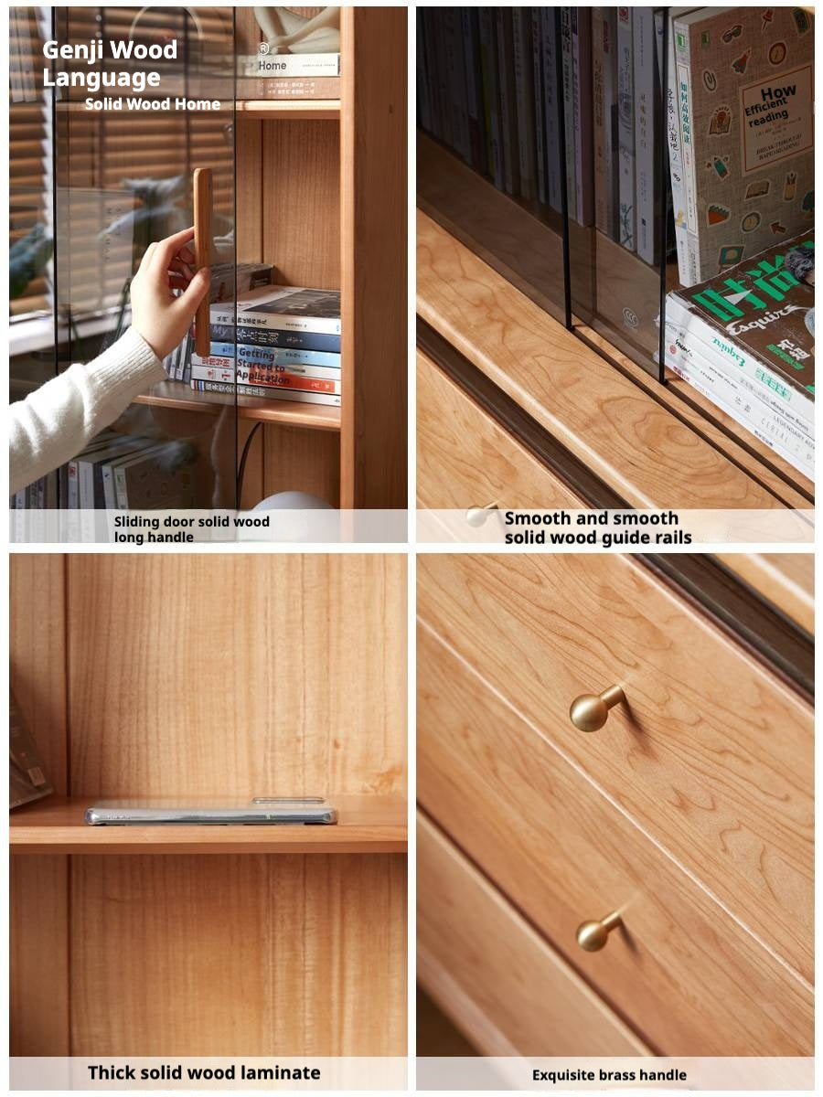 Cherry Solid Wood Glass Bookcase.