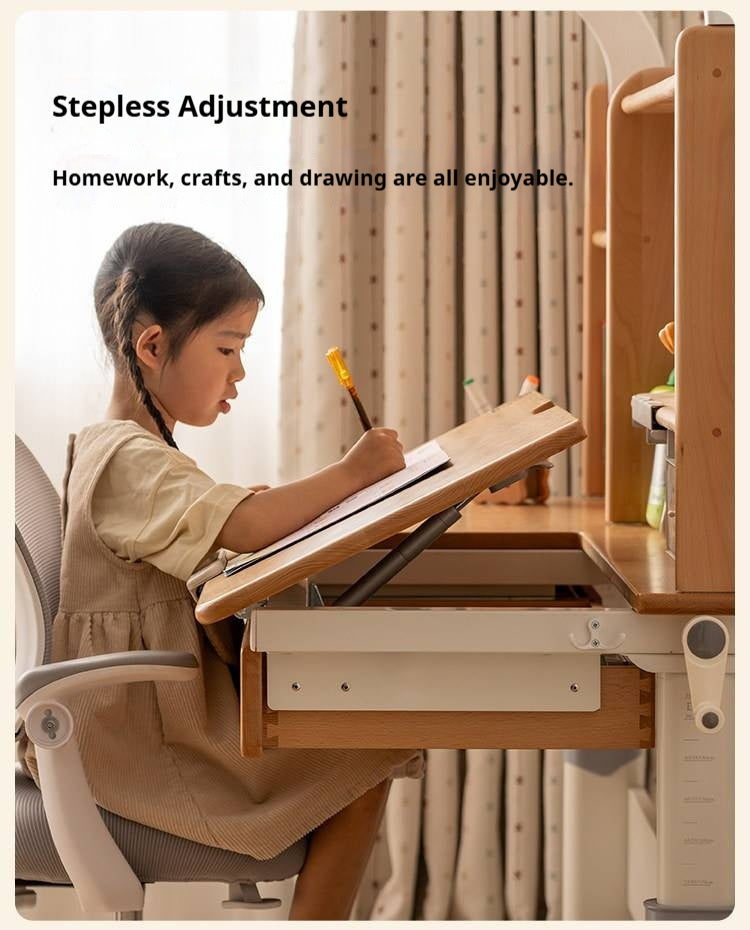 Beech Solid Wood Kids Raised and Lowered Study Table