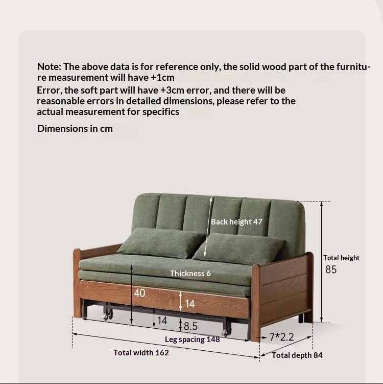 Oak, Ash Solid Wood Sleeper Sofa with Solid Wood Frame and Reclining Backrest