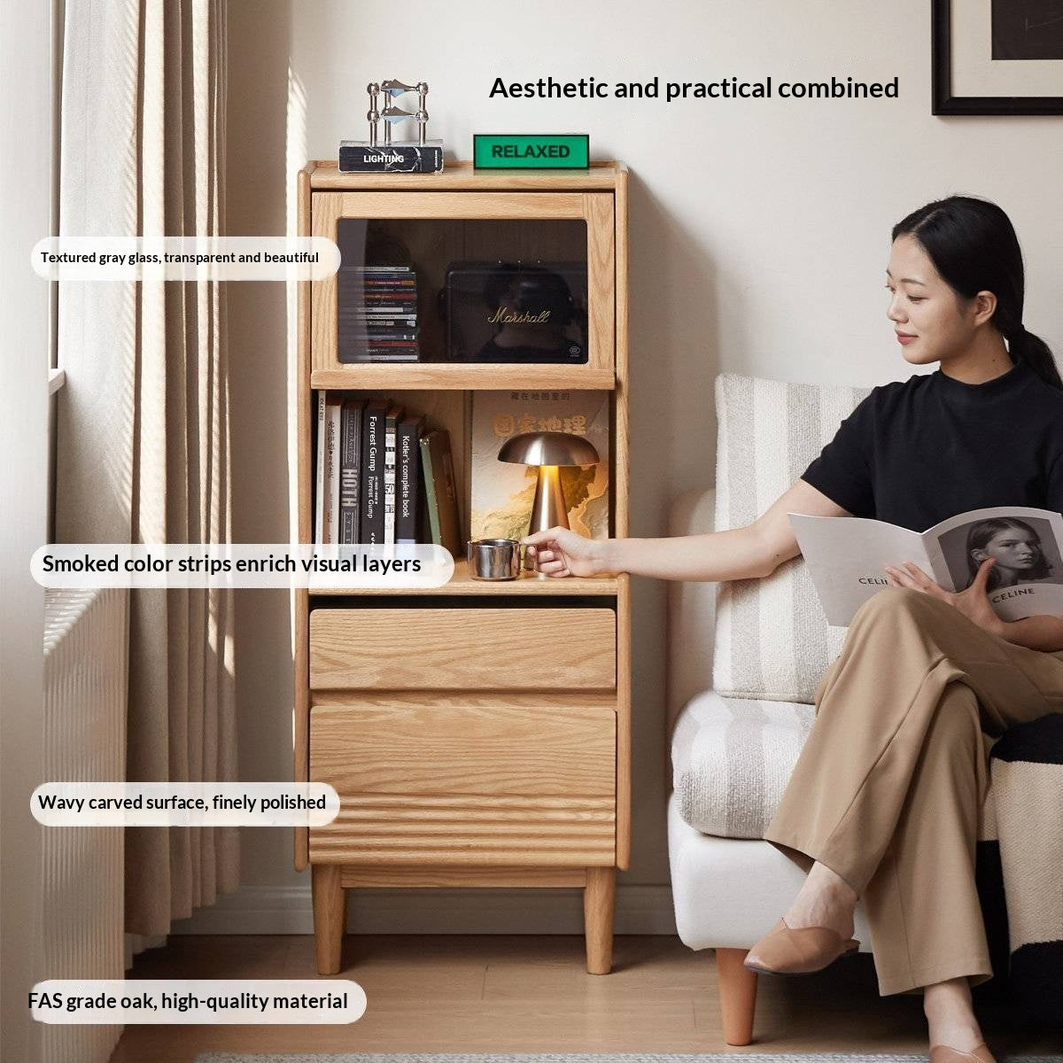 Oak Solid Wood Modern Style Side Cabinet