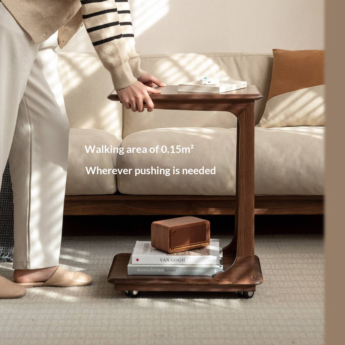 Sandalwood Solid Wood Movable Side Table Modern Aesthetic