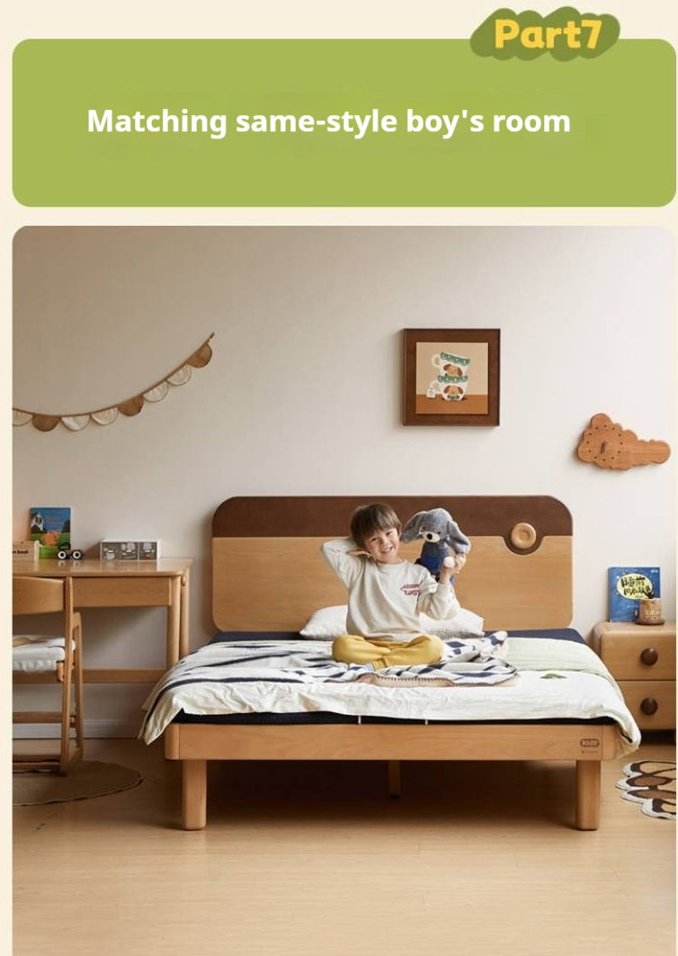 Beech Solid Wood Kids Montessori Platform Bed with Adjustable Headboard