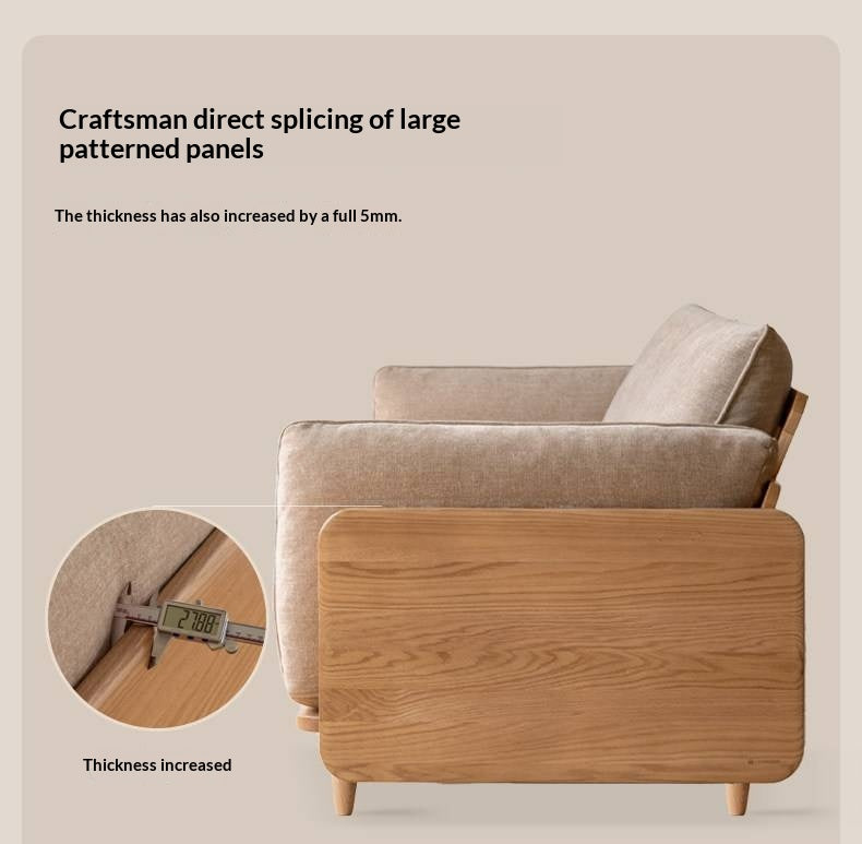 Oak, Ash Solid Wood Sofa with Exposed Wide Arms, High-Back, Genuine leather -fabric