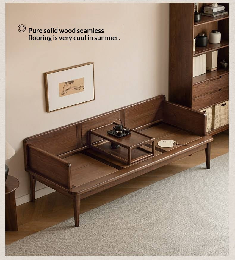 Black Walnut Solid wood Deep Seat Daybed Bench with Raised Wood Side Panels