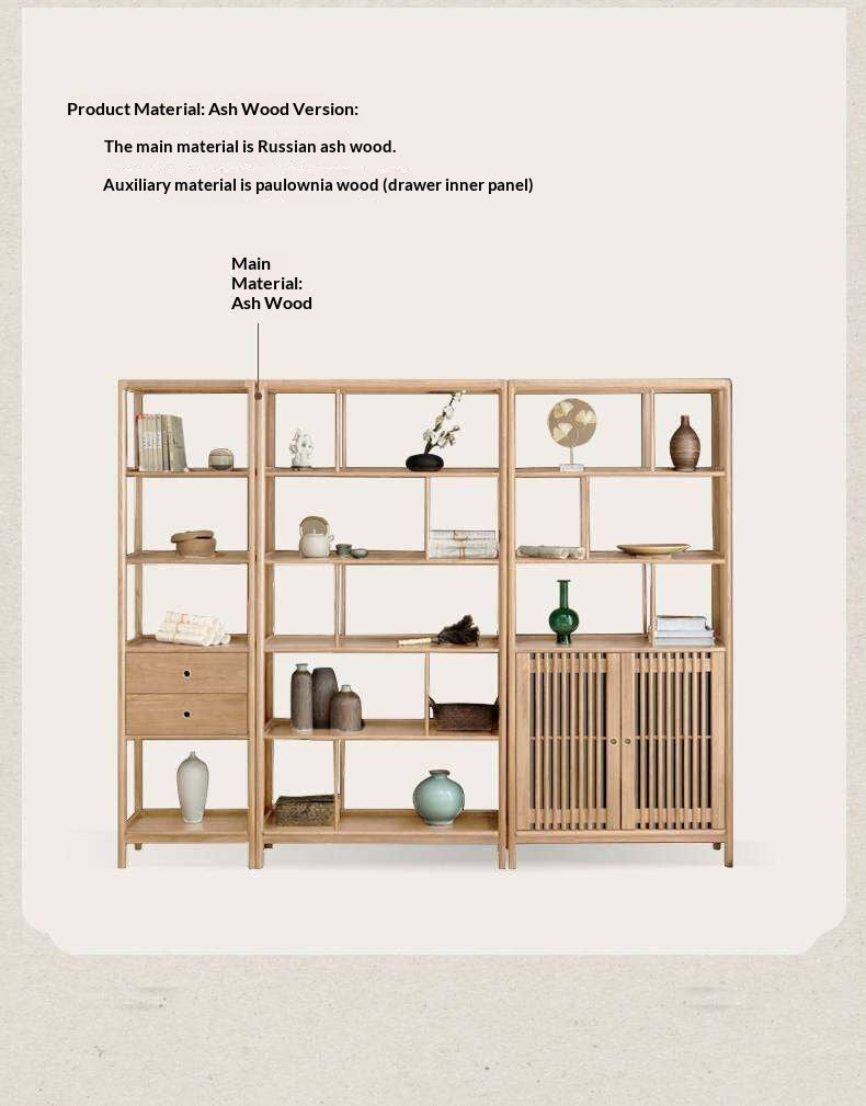 Ash Solid Wood Bookshelf Combined Bookcase Display Cabinet Wall Shelf