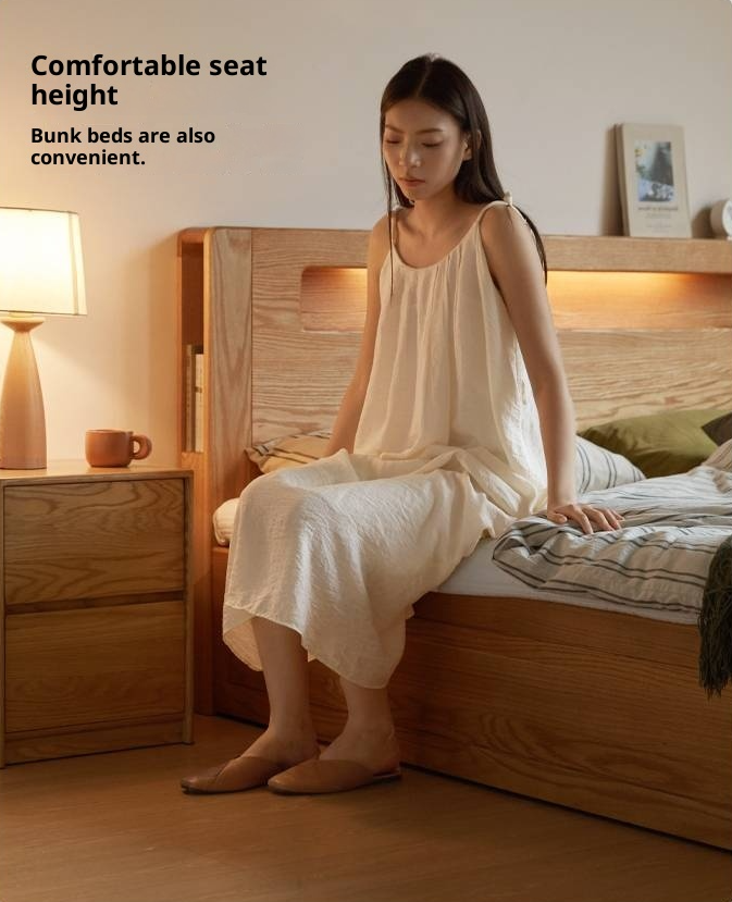 Oak Solid Wood Modern Minimalist Multifunctional with Light Box Bed