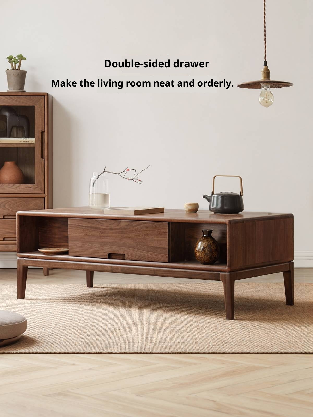 Black Walnut, Ash Solid Wood Modern Coffee Table