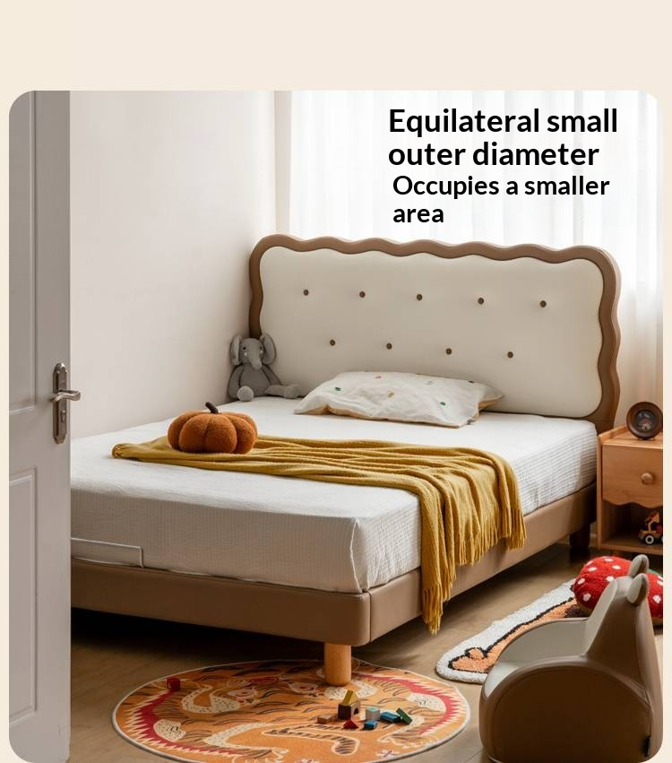 Beech Solid Wood Children's Organic Leather Soft High Headboard Biscuit Bed