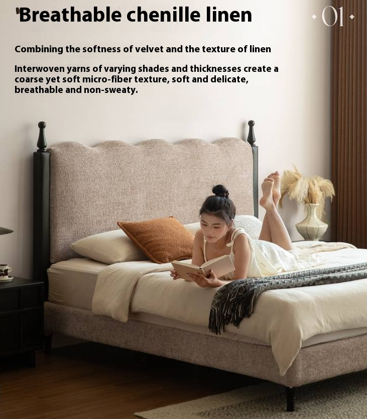 Fabric French Retro Soft Back Bed