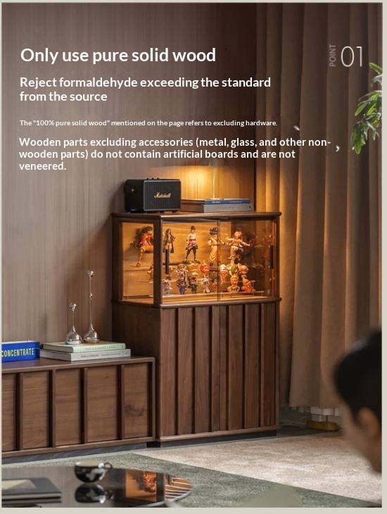 Black Walnut, Oak Solid Wood Side Cabinet with Modern Casual Display Design