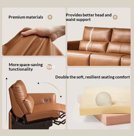 Genuine Leather Power Reclining Sofa with High Back, Single or Dual Power Recliners & USB Charging