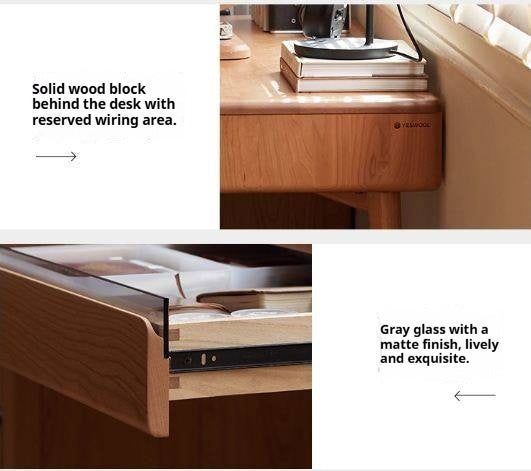 Cherry Solid Wood Retro Retractable Computer Desk