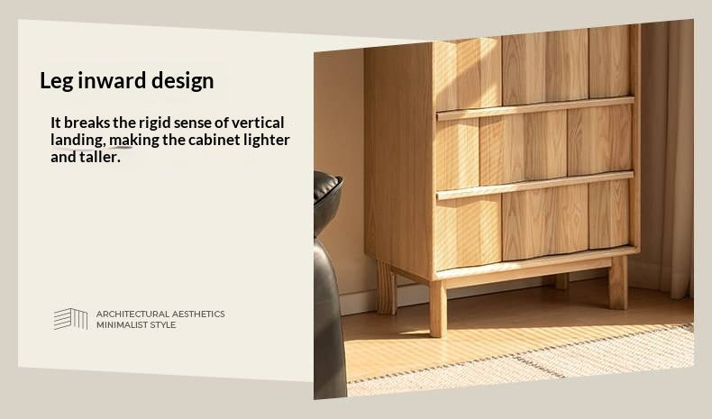 White Ash Solid Wood Side Cabinet with Modern Minimalist Design