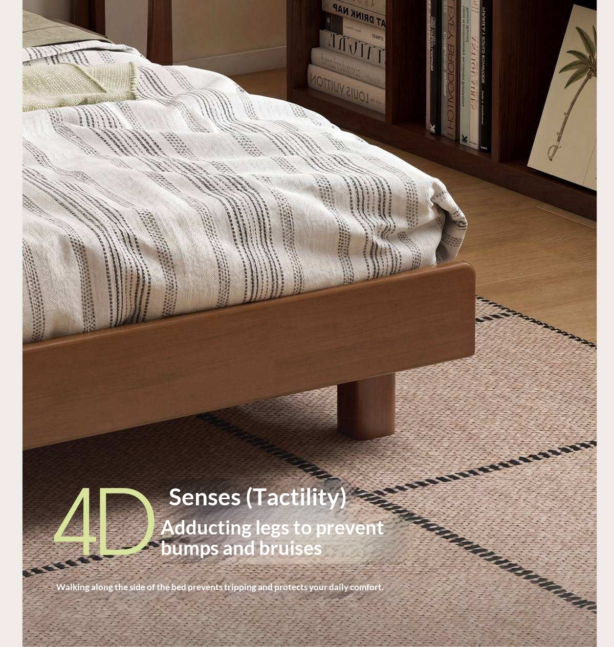 Rubberwood Solid Wood Modern Low Platform Bed Without Headboard