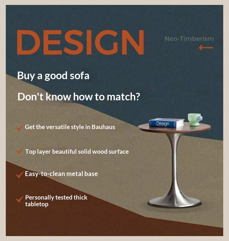 Ash Solid Wood Round Side Table, Bauhaus Style