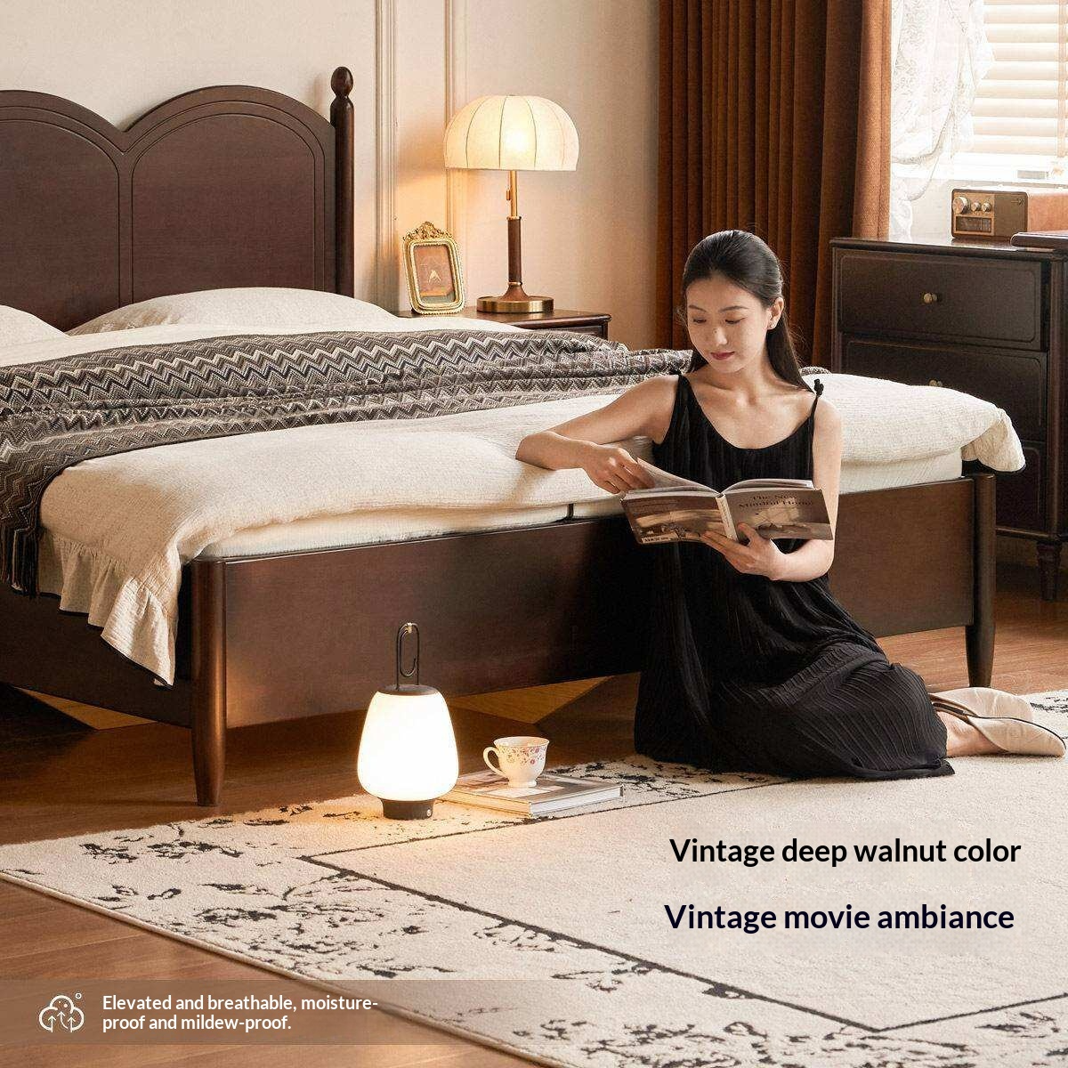 Poplar Solid Wood Bed with French Retro Style and Large Off-the-Floor Box Design