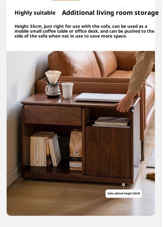 Black Walnut Solid Wood Nordic Style Movable Side Cabinet