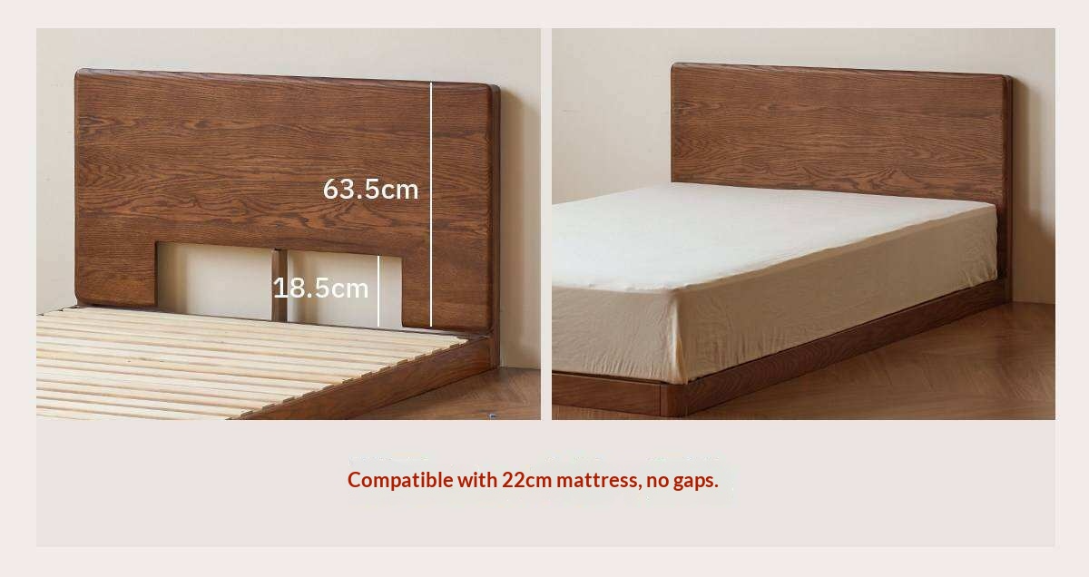 Oak Solid Wood Bed with Removable Headboard and Low Floor Design