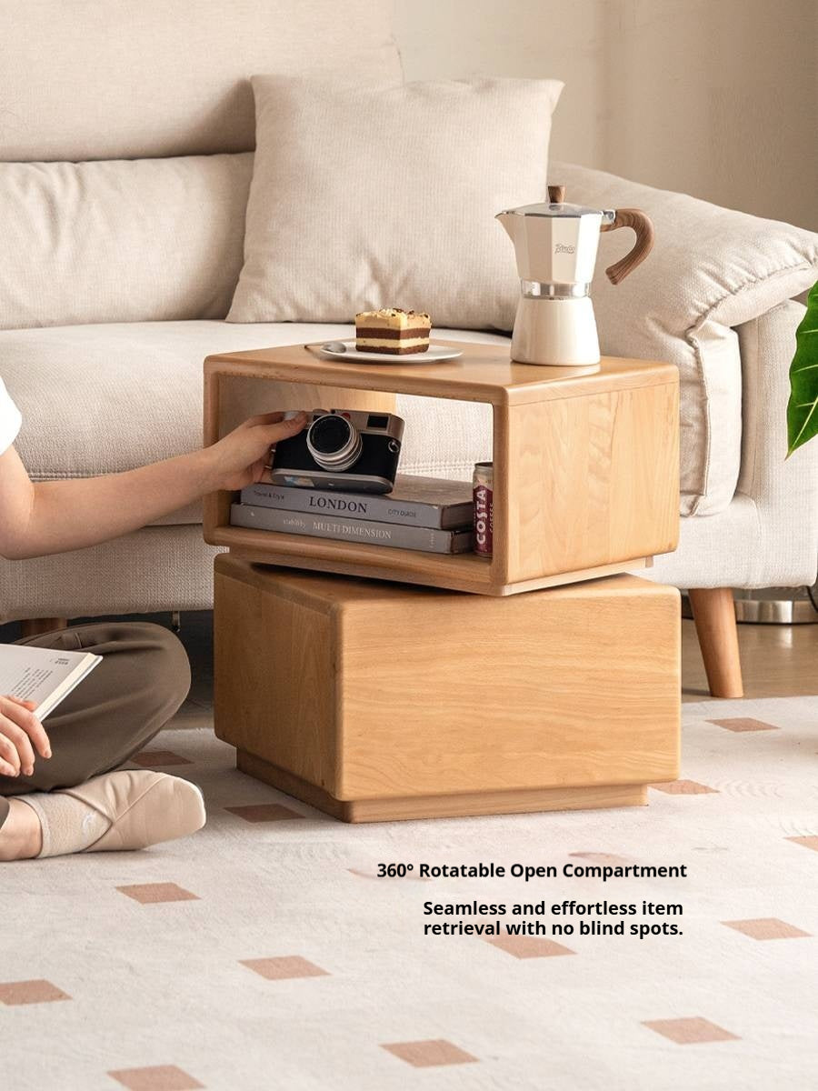 Beech Solid Wood Floor Rotating Side Table