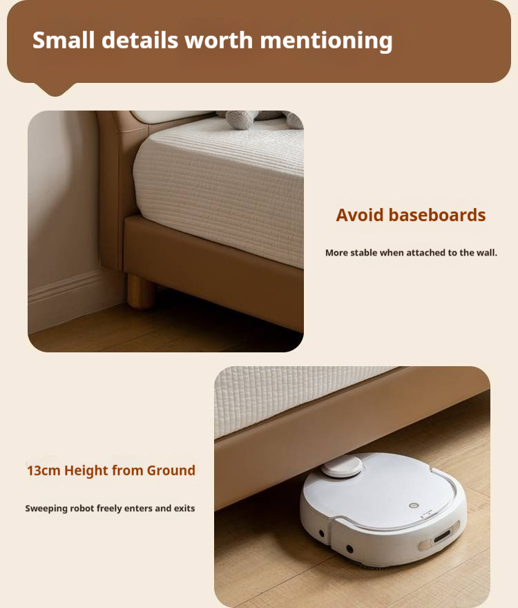 Beech Solid Wood Children's Organic Leather Soft High Headboard Biscuit Bed