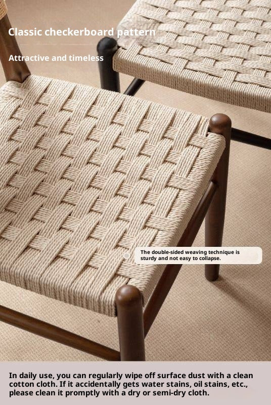 4pcs Solid RubberWood Dining Braided Chair Retro Vintage Style