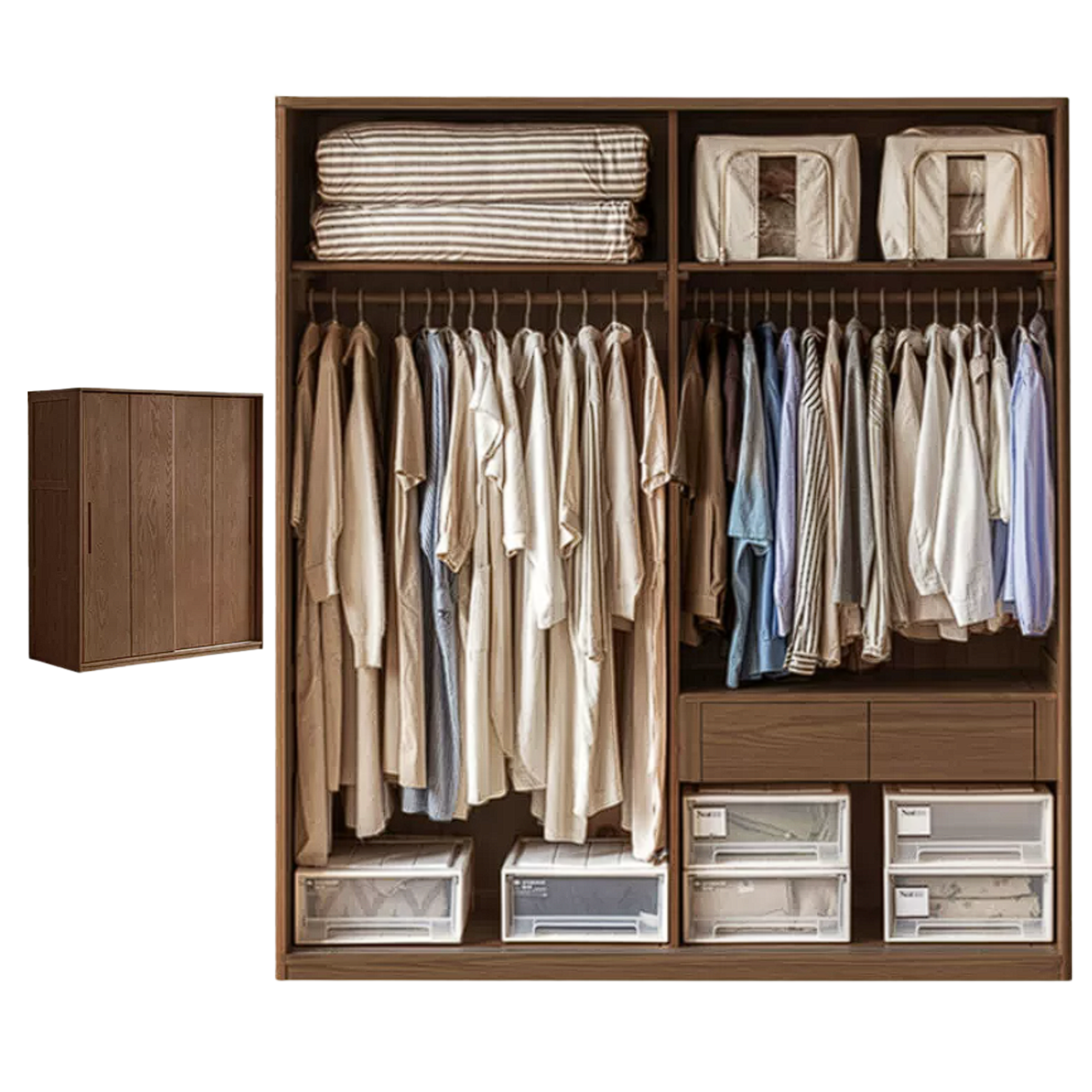 Ash Solid Wood Sliding Door Wardrobe