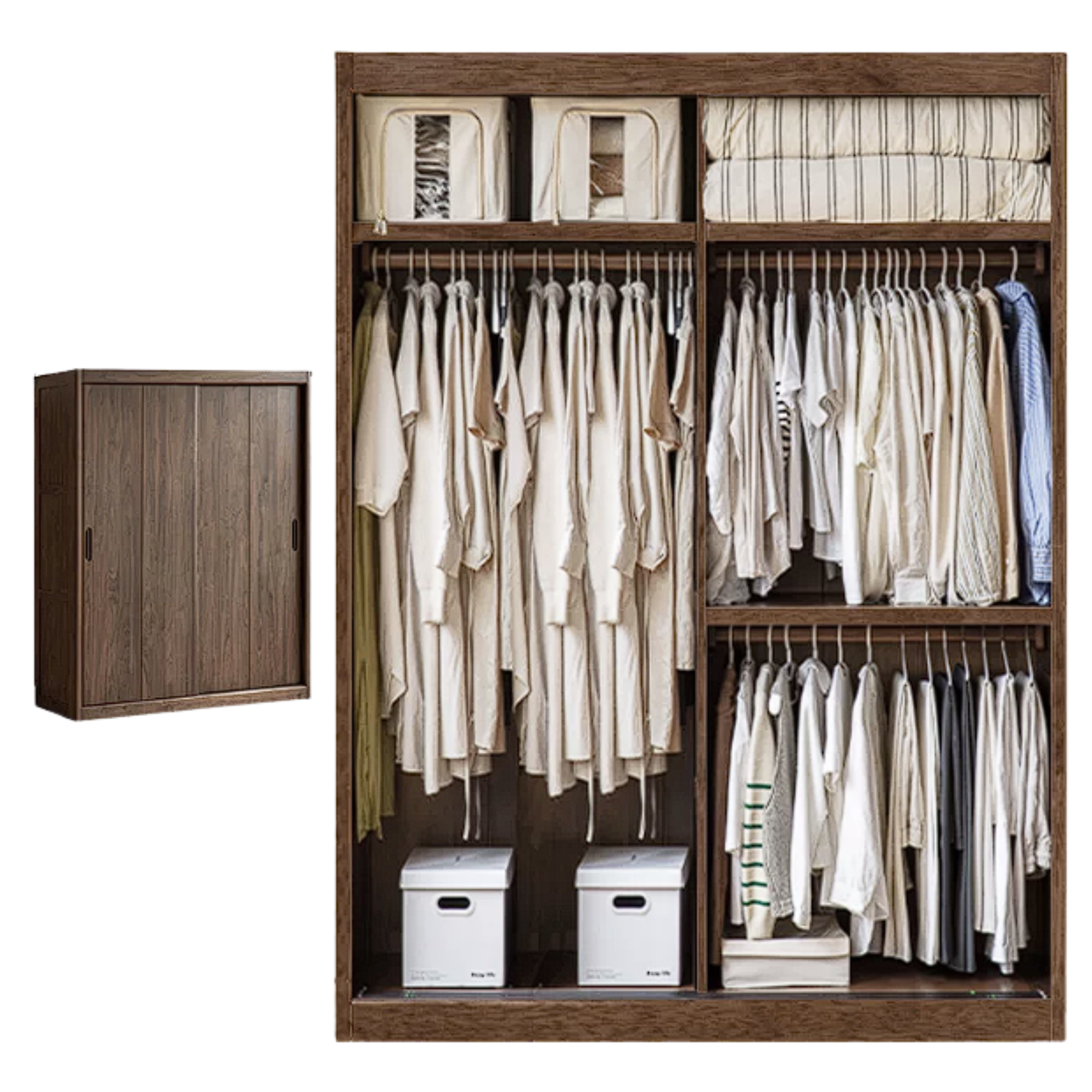 Black Walnut, Golden Sandalwood Solid Wood Wardrobe Sliding Door