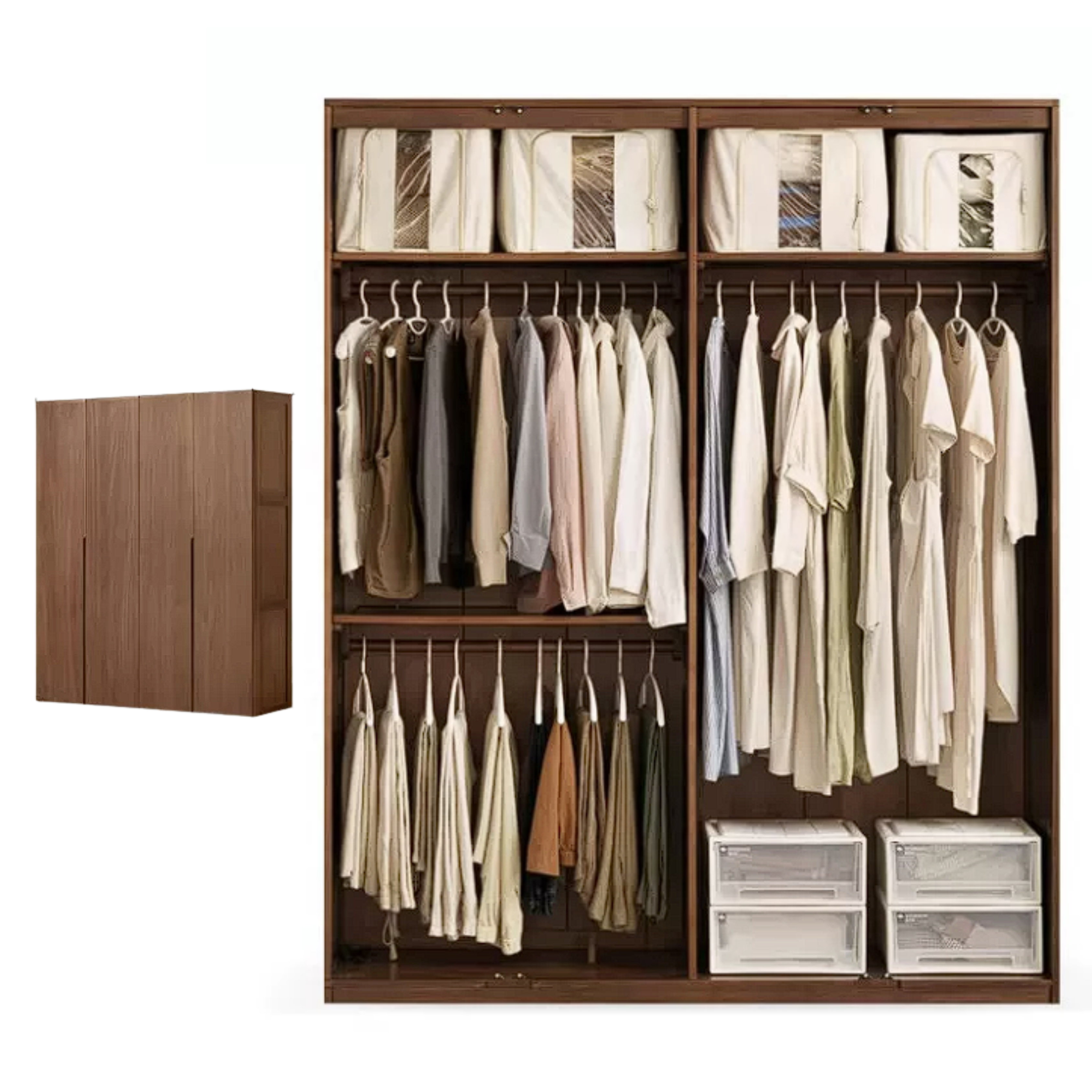 Black Walnut Solid Wood Wardrobe Double Door