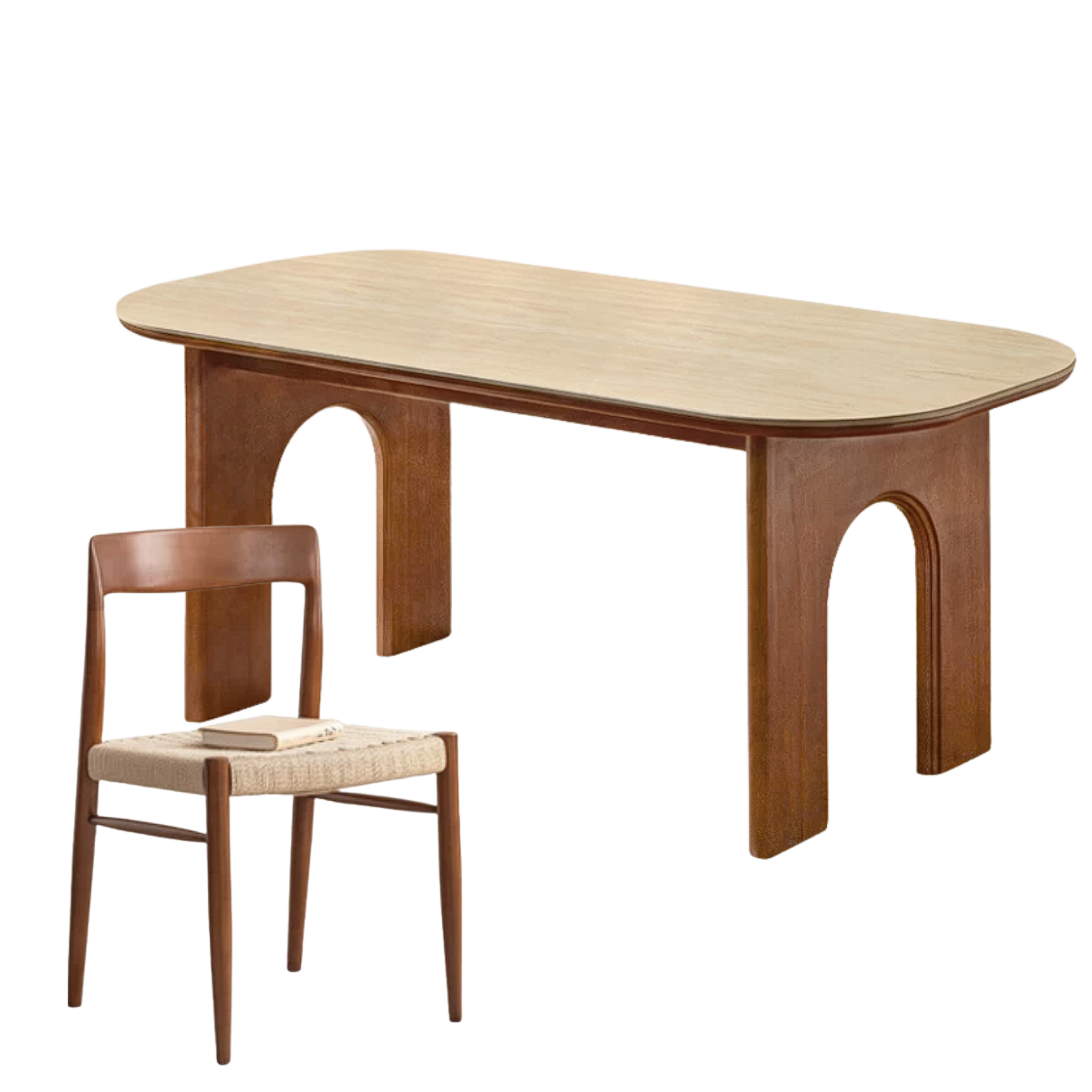 Poplar, Birch Solid Wood Oval Dining Table with Arch Legs