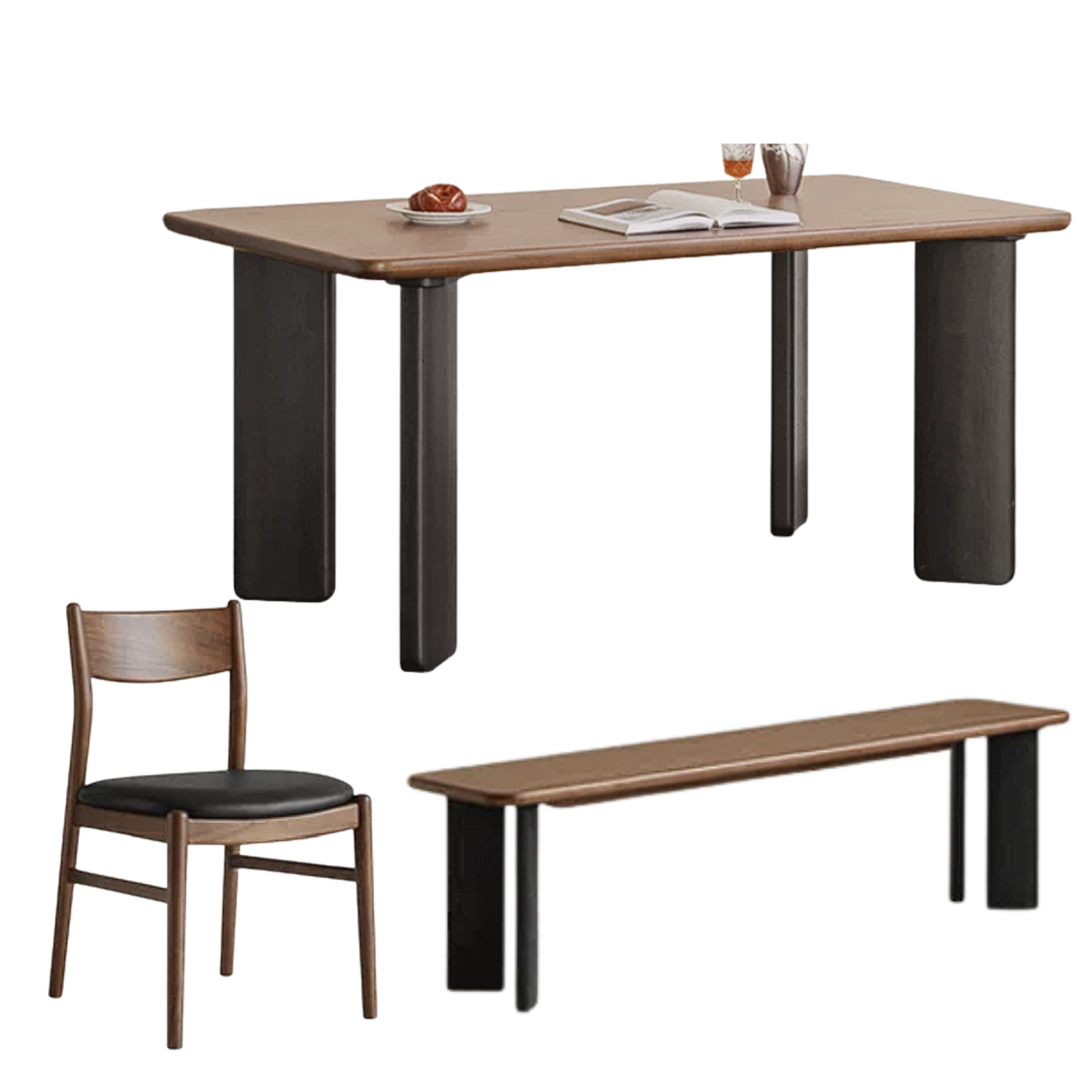 Black Walnut, Ash, Golden Pearwood Solid Wood Light Luxury Rectangular Dining Table