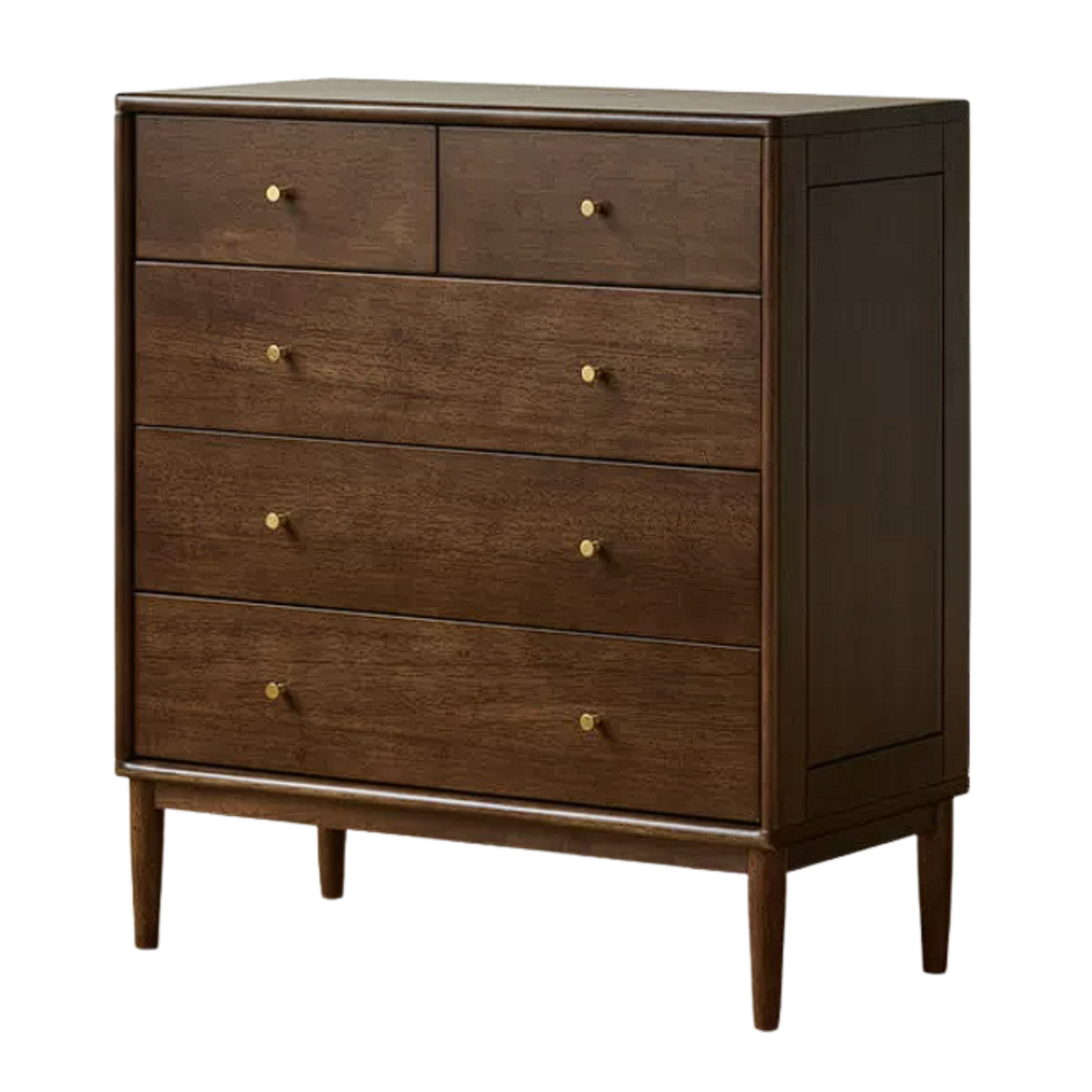 Black Walnut, Oak, Golden Pearwood Solid Wood Combination Dresser and Chest Set with Brass-Capped Tapered Legs