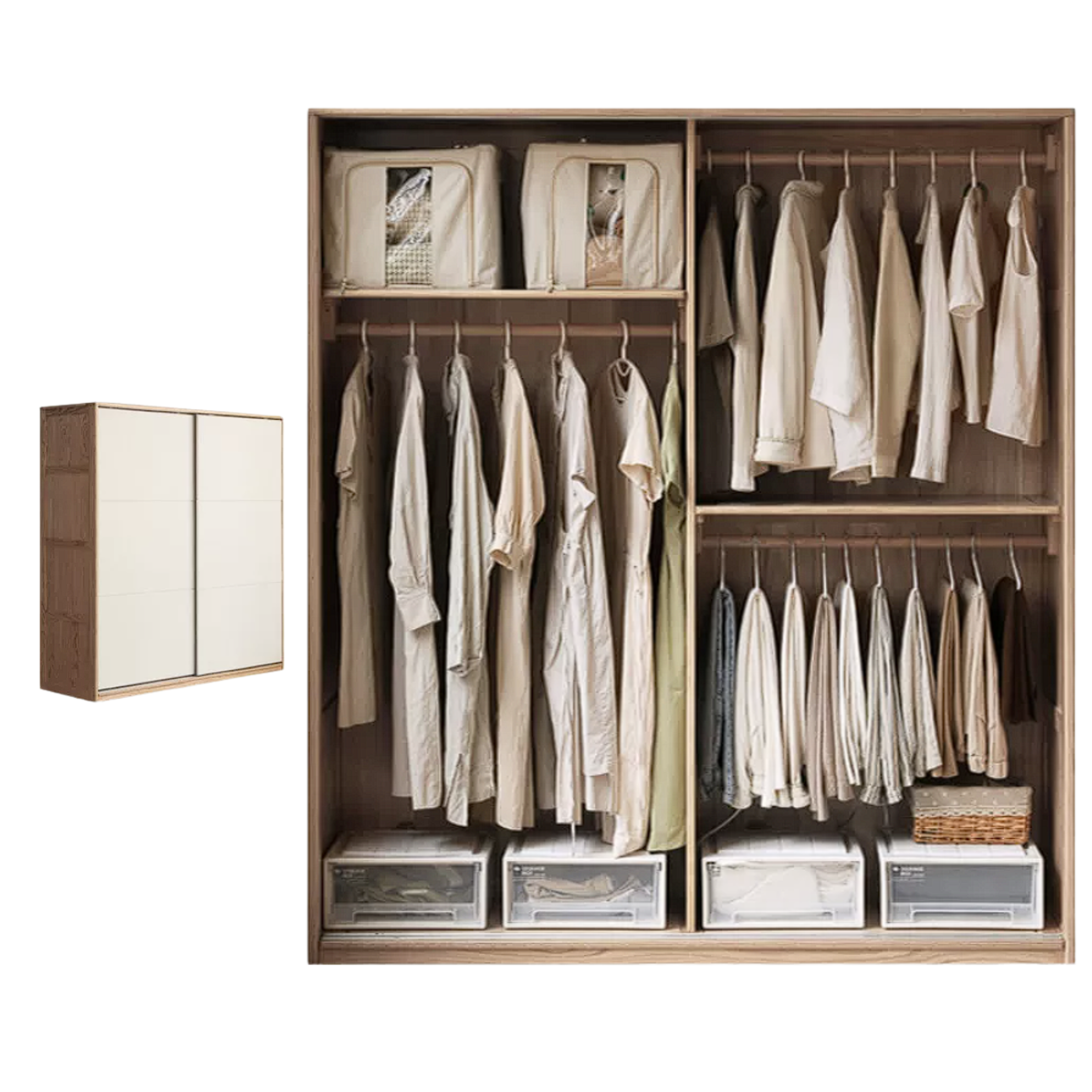 Oak Solid Wood Sliding Door Storage Wardrobe