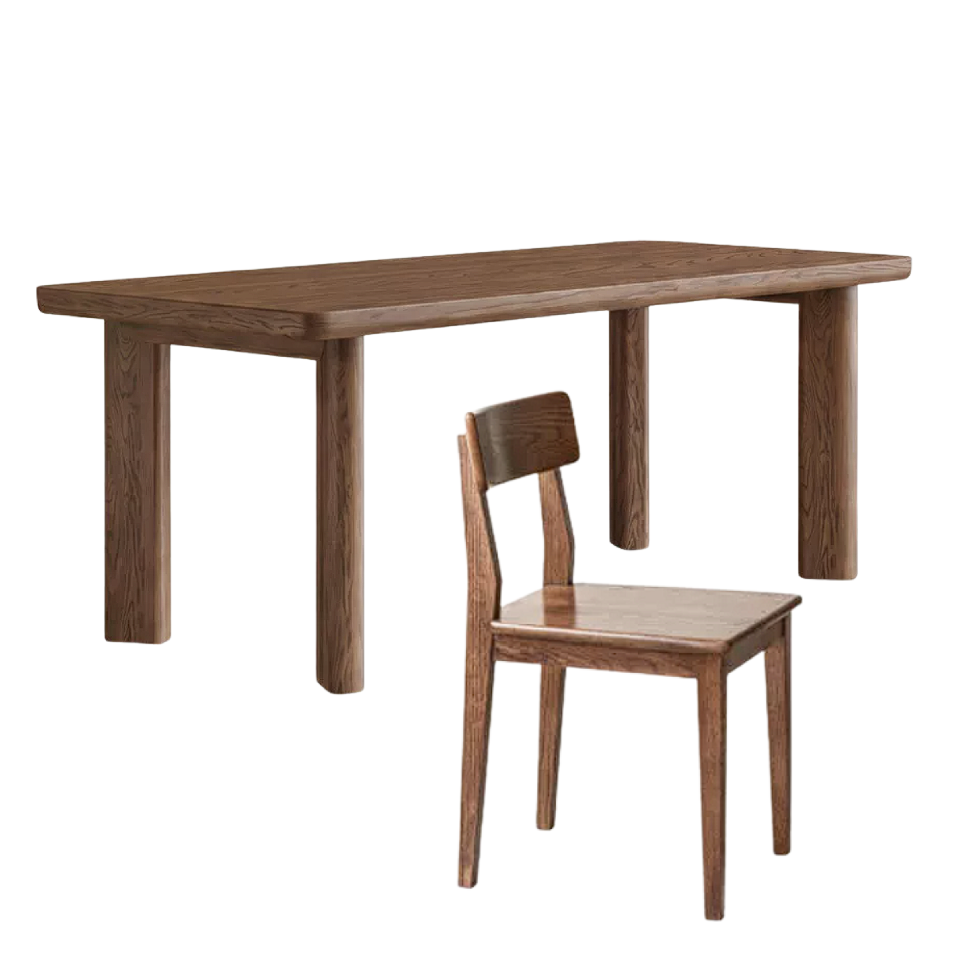 Black Walnut Solid Wood Rectangular Dining Table with Round Legs