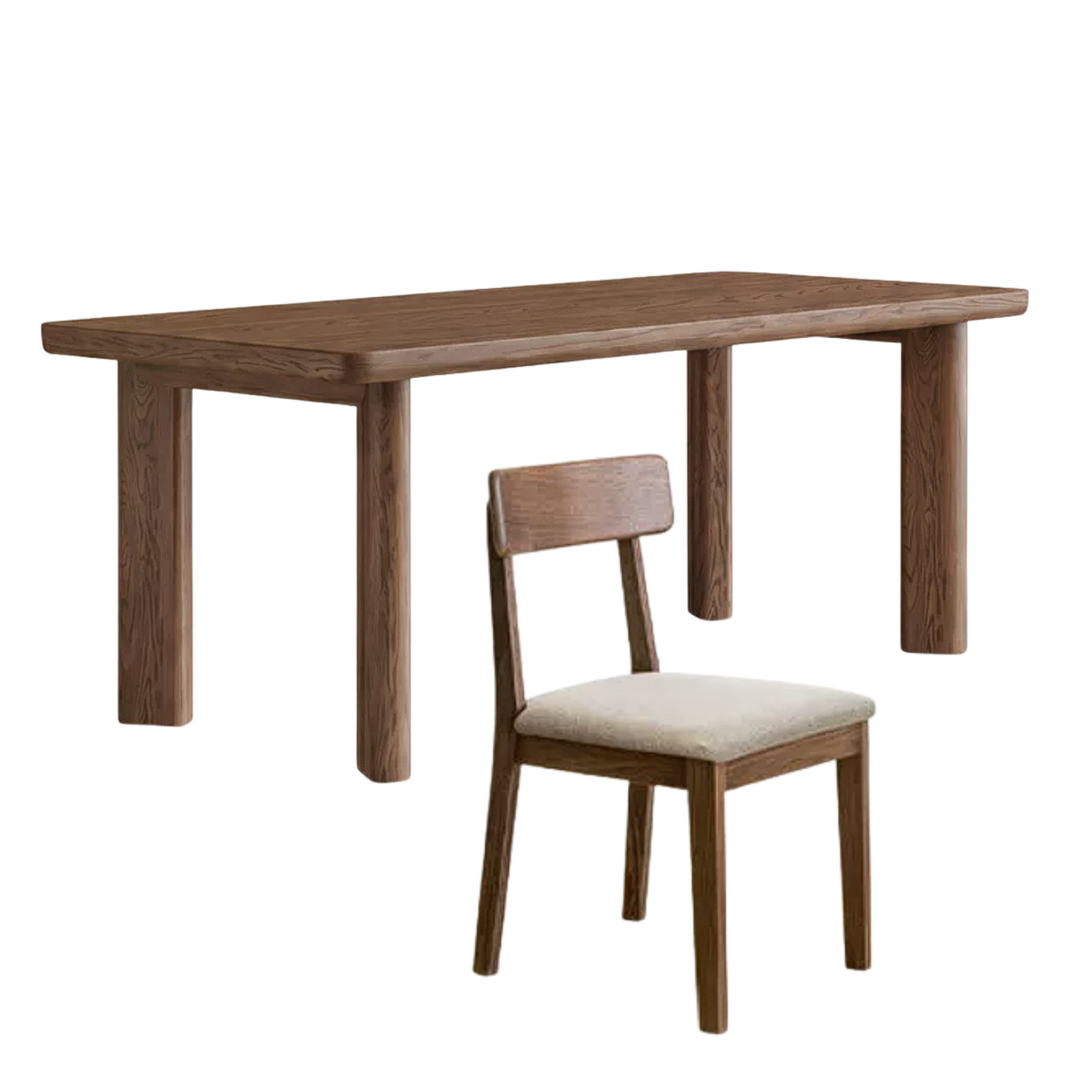 Black Walnut Solid Wood Rectangular Dining Table with Round Legs