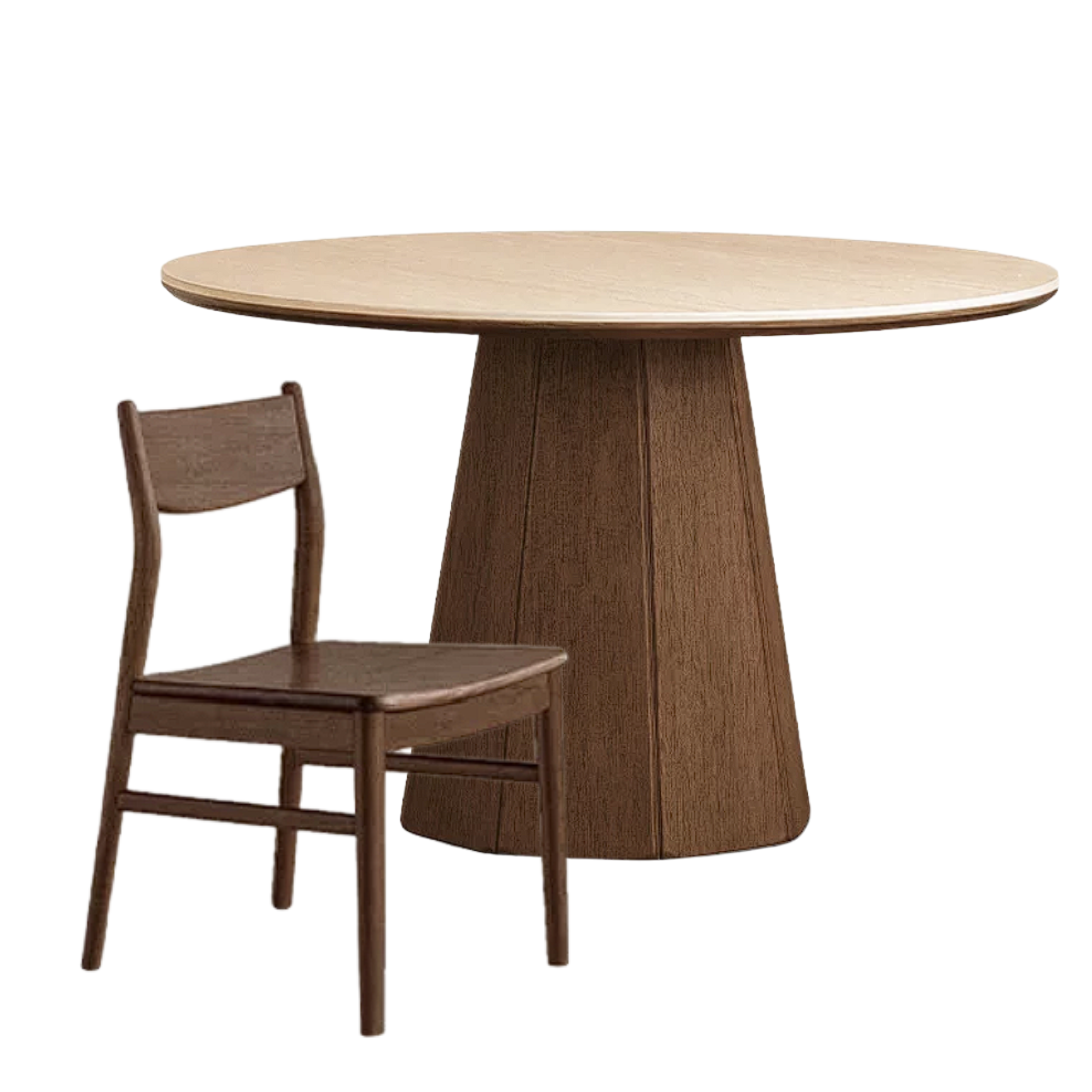 Black Walnut, Ash, Golden Pearwood Solid Wood Round Dining Table with Fluted Cone Pedestal Base