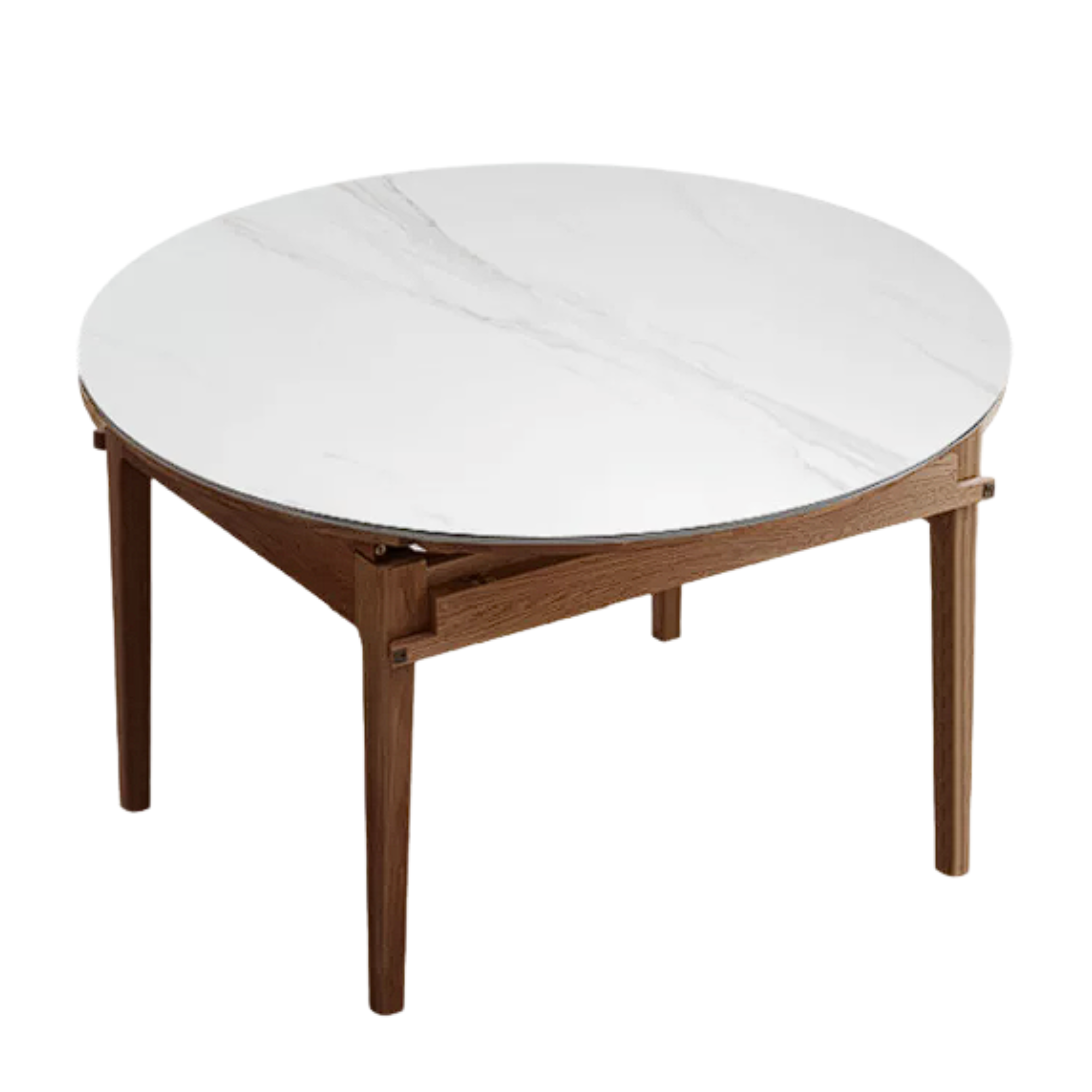 Oak, Solid Rubberwood Round Folding Dining Table With Rock Slab Surface