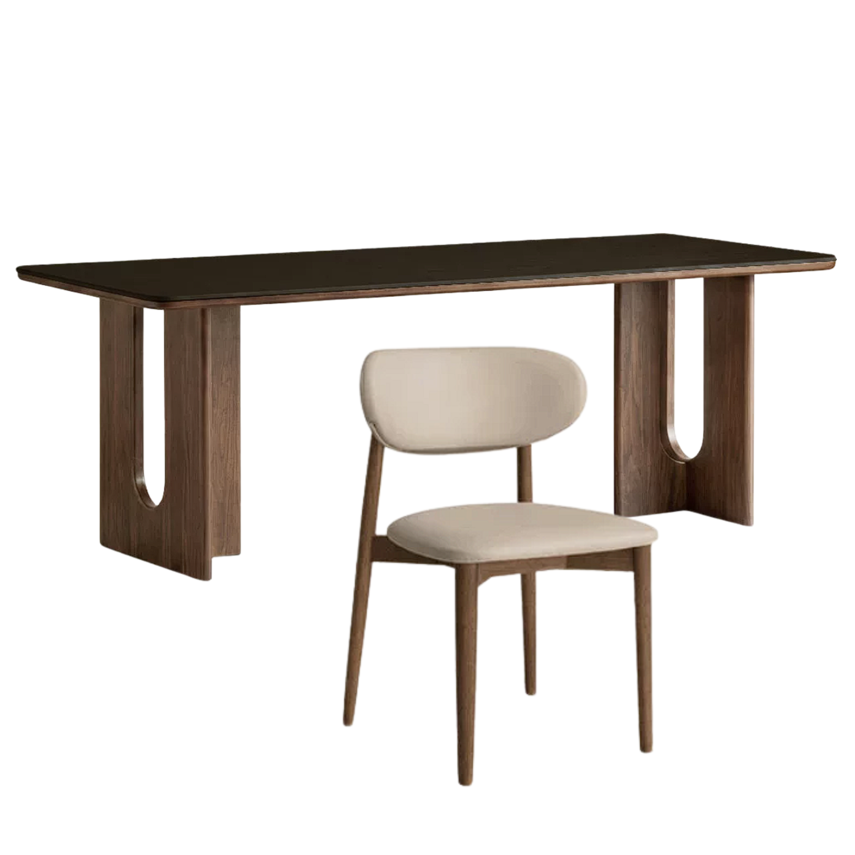 Black Walnut Solid Wood Light Luxury Style Rock Plate Dining Table