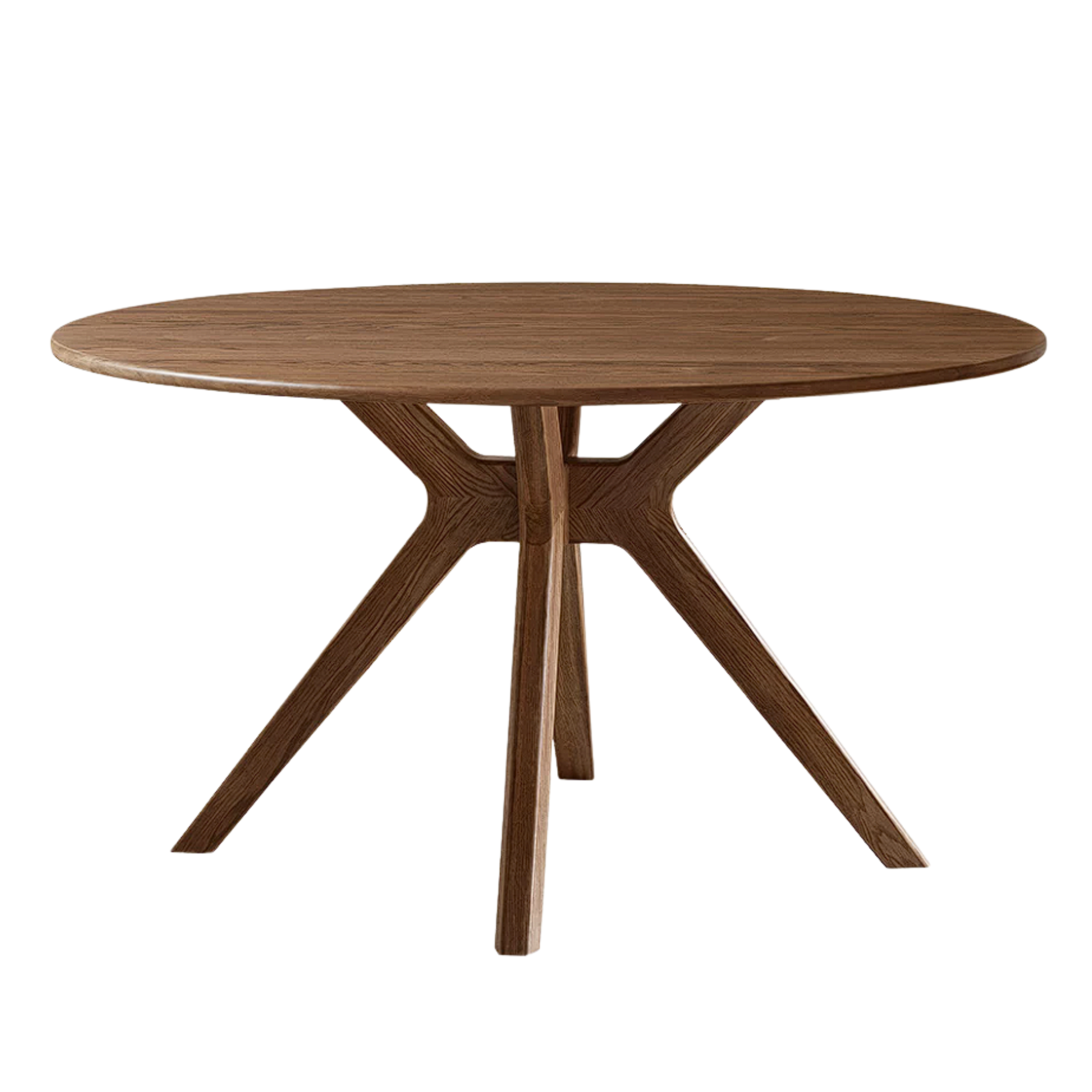 Oak Solid Wood Round Stone-Top Dining Table with Criss-Cross Splayed Wood Legs