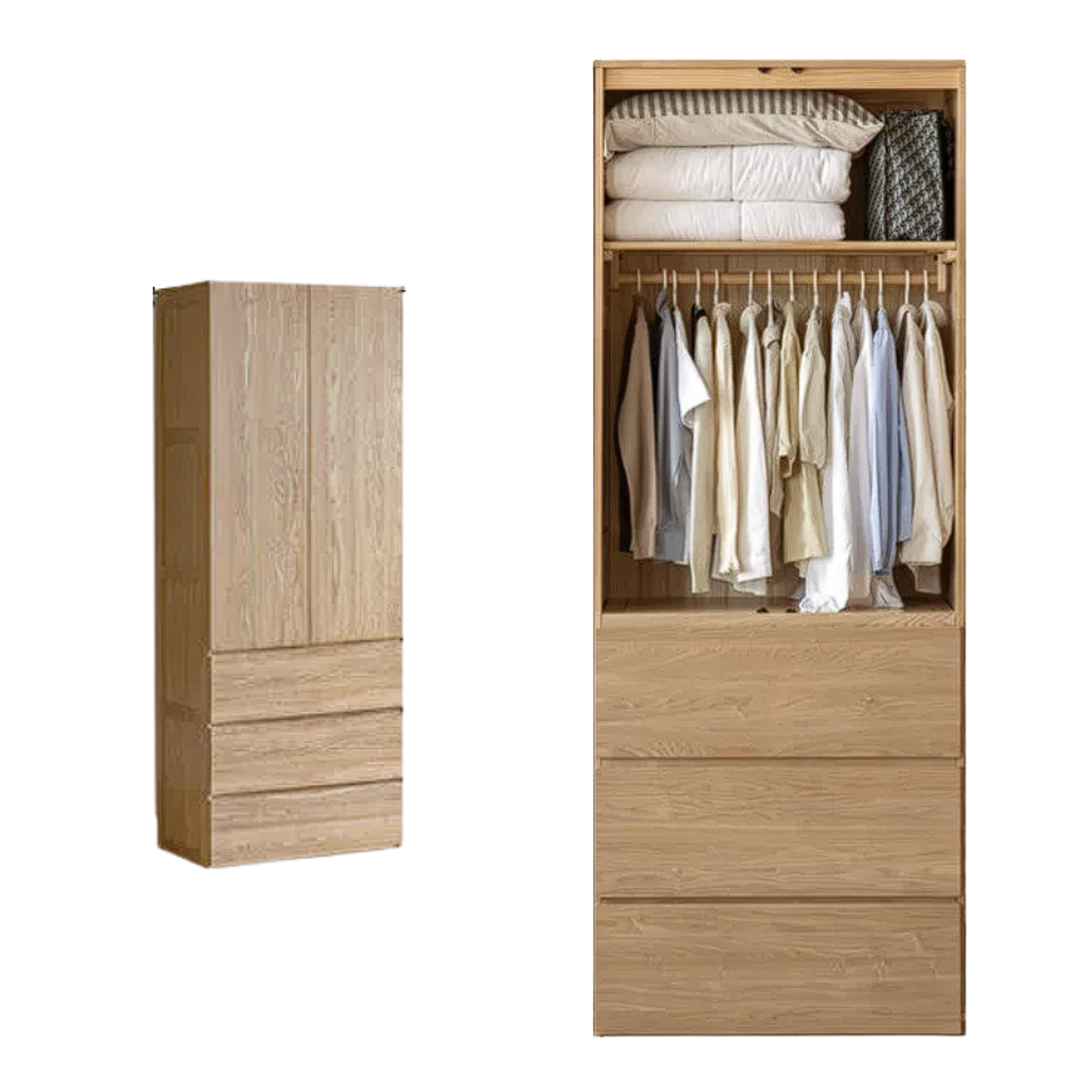 Ash Solid Wood Open Door Storage Cabinet