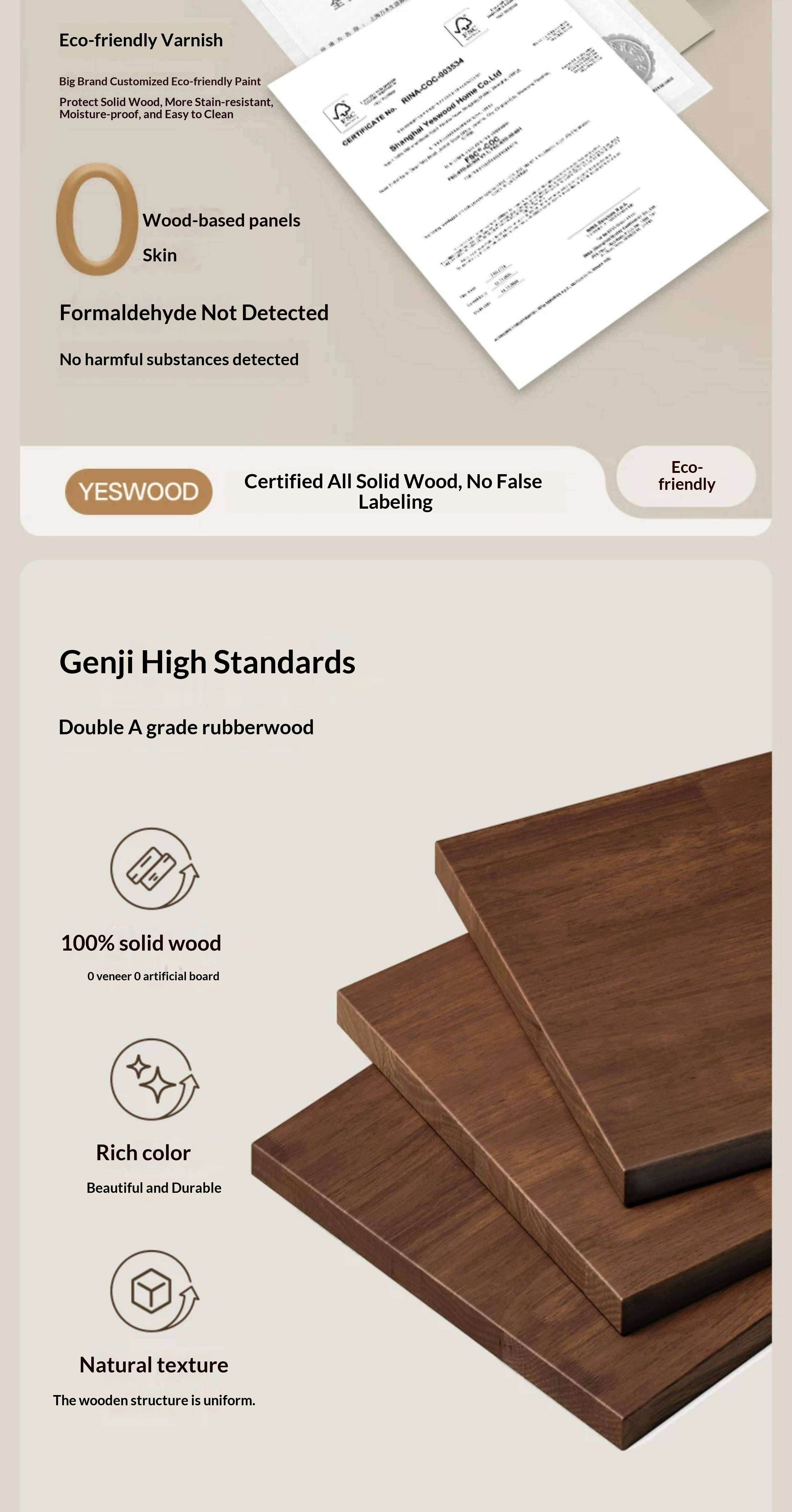 Rubberwood Solid Wood Bed with Oversized Soft Pillow Headboard