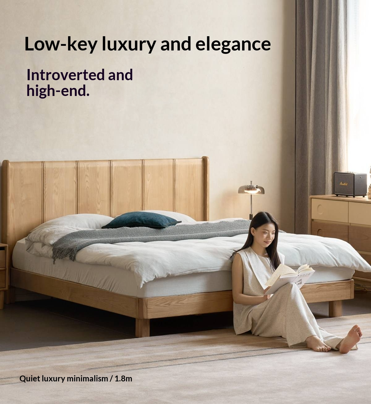 Ash Solid Wood Extra Tall Fluted Wood Headboard Platform Bed