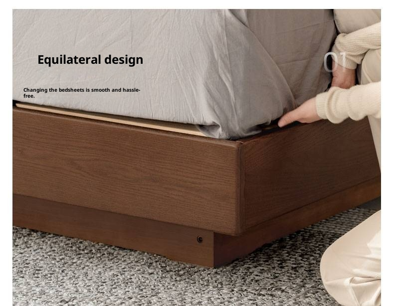 Oak Solid Wood Luxury Genuine Leather Box Bed