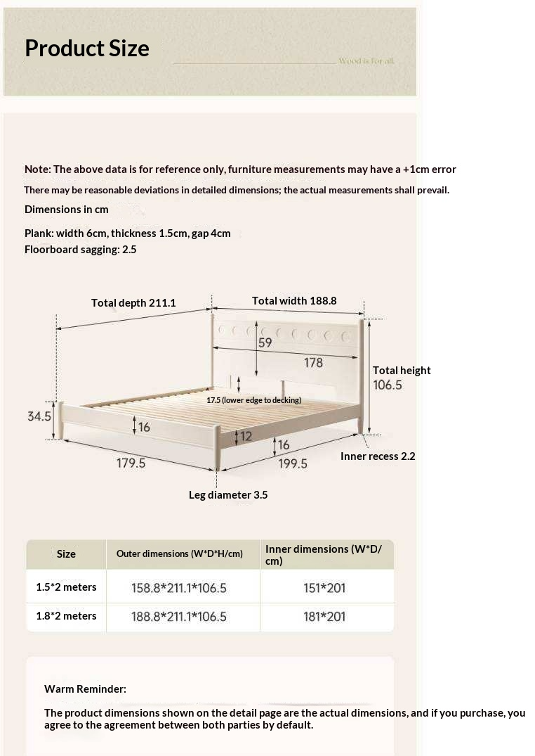 Rubberwood Solid Wood Platform Bed with Carved Dot Headboard and Spindle Legs