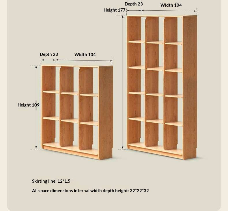 Cherry Solid Wood Freely Combinable Bookshelf with Floor-Standing Grid Design