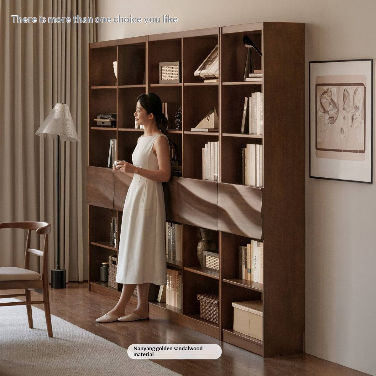 Black Walnut Solid Wood Bookshelf with Combination Storage and Display Shelves