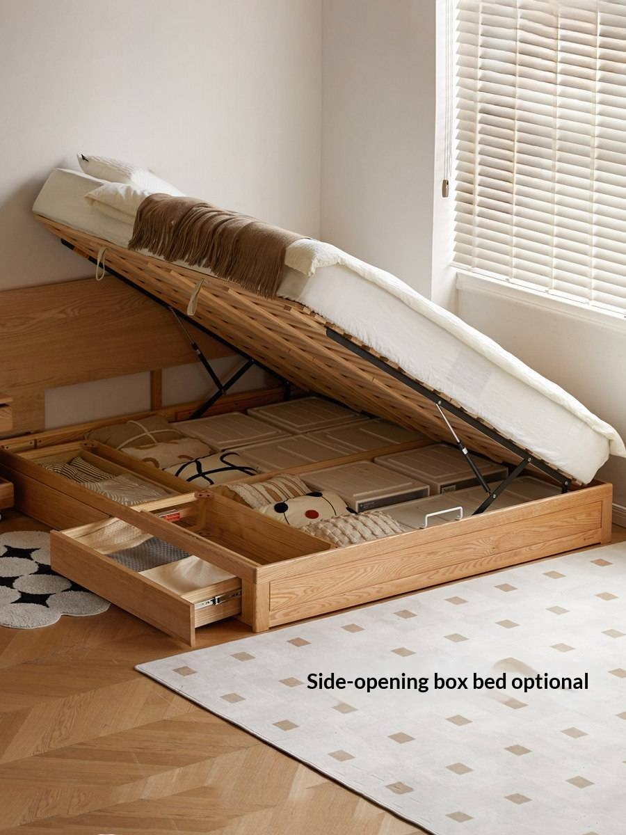 Oak Solid Wood Storage Platform Bed with Drawers, Natural Color