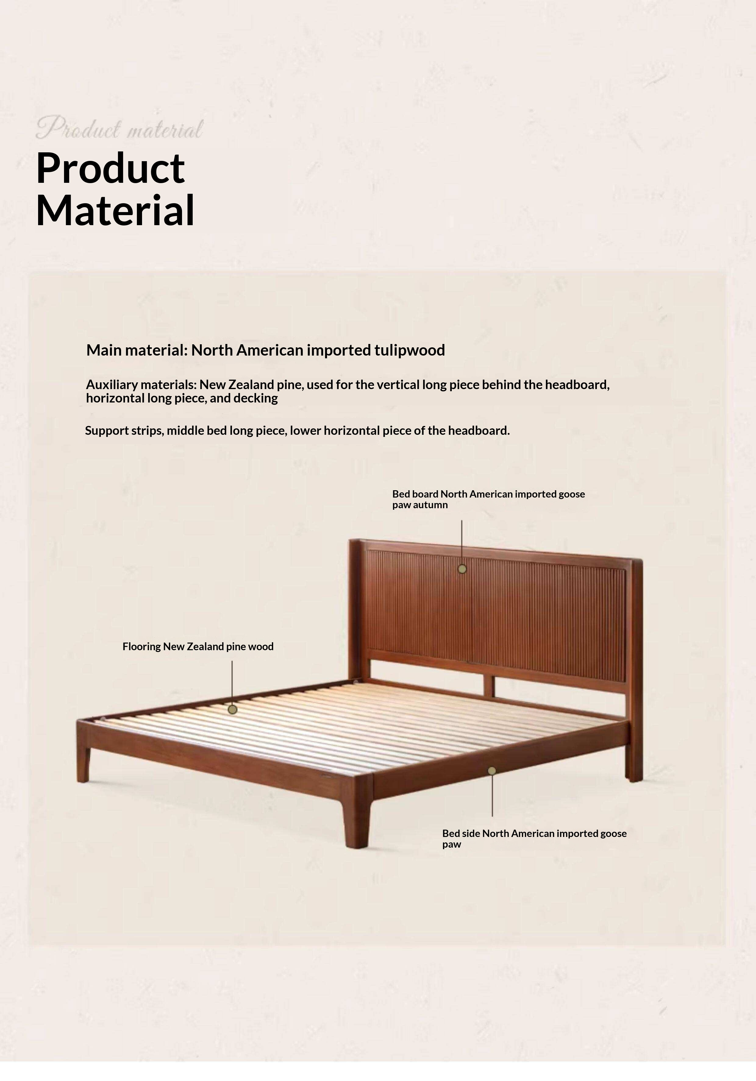 North American Tulipwood Solid Wood Platform Bed with Reeded Headboard