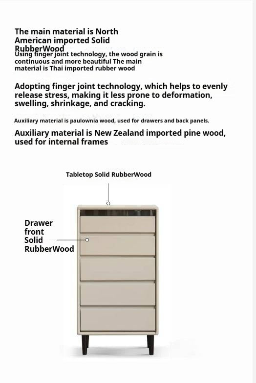 Solid Rubberwood Light Luxury Chest of Drawers